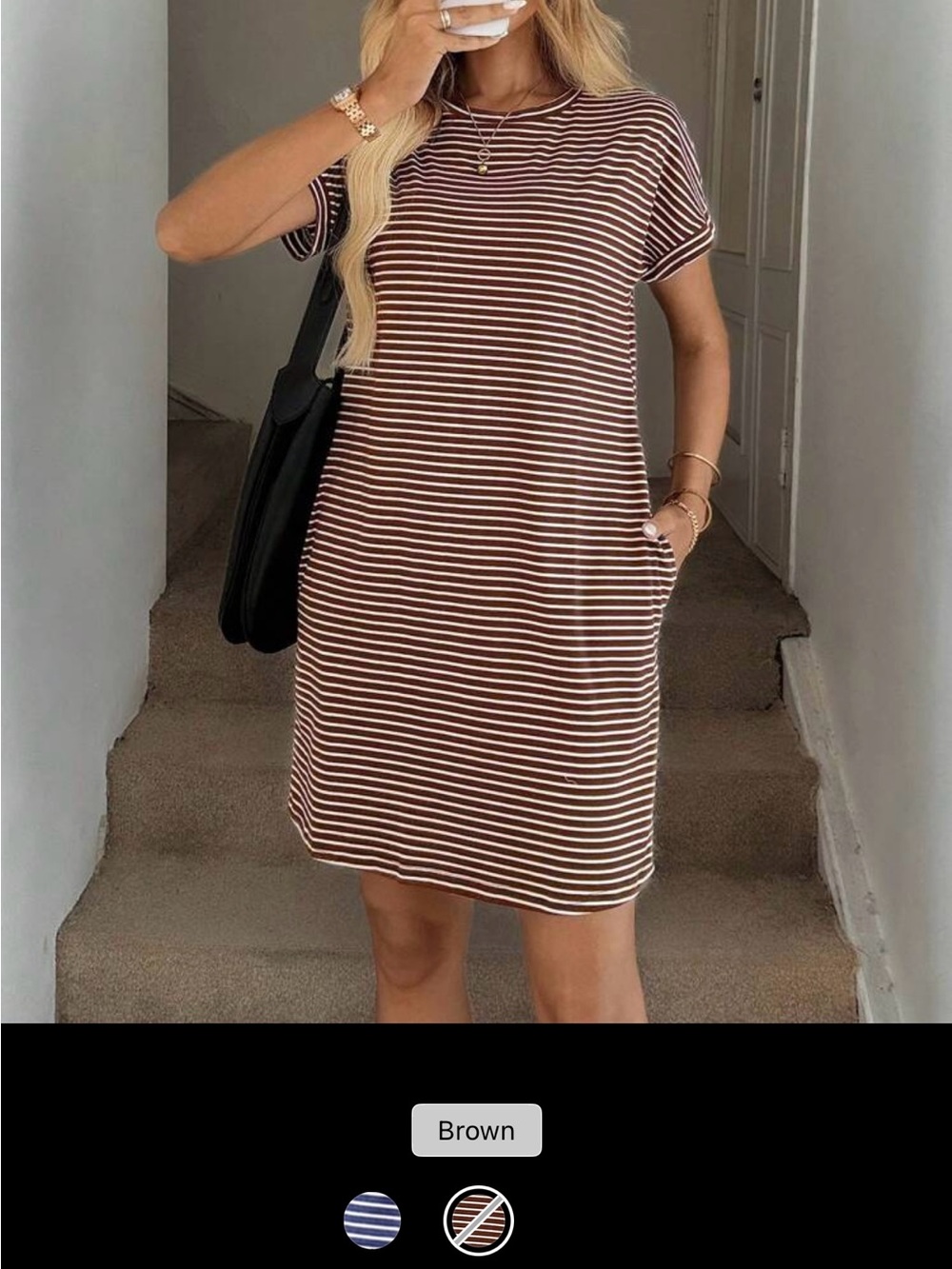 SHEIN Brown and White Striped Mini Tee Dress